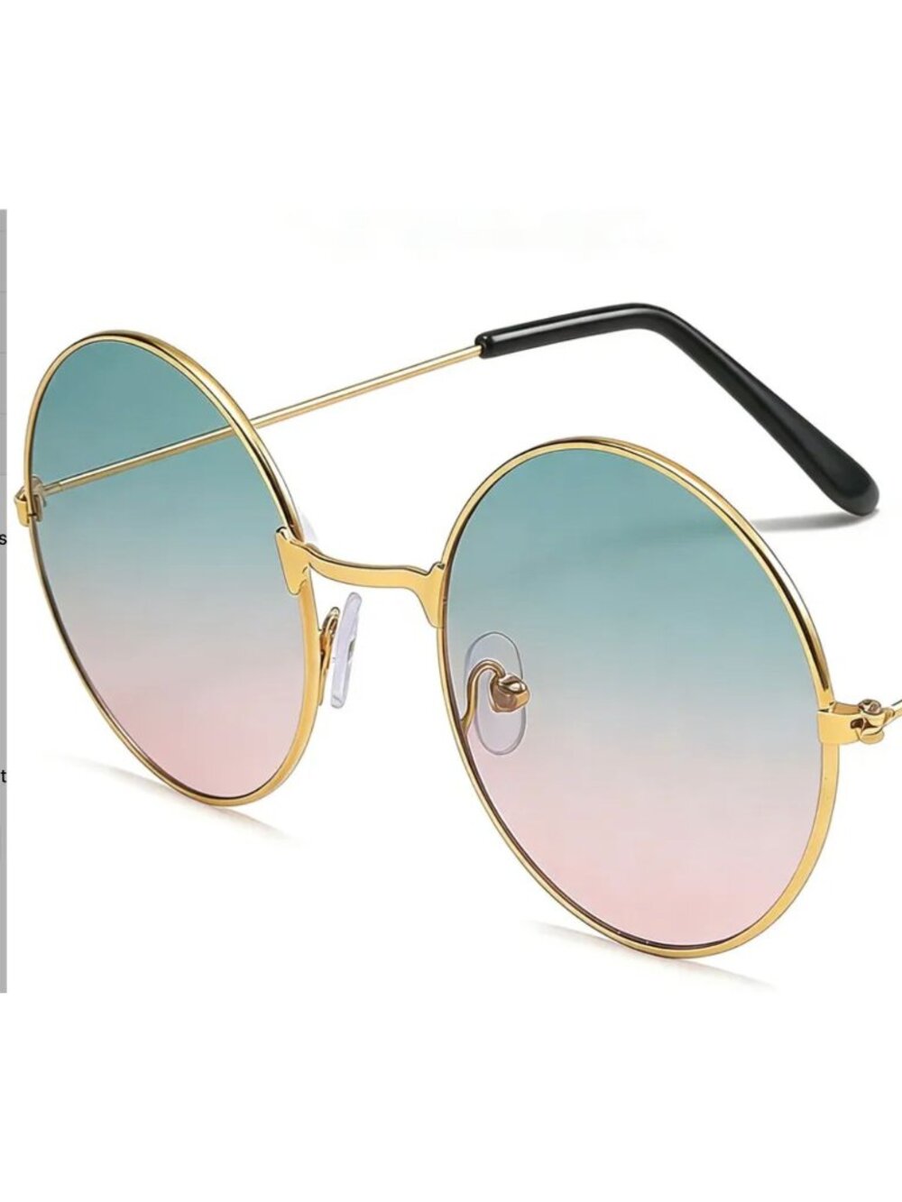Retro Round Sunglasses With Gold Metal Frame & Gradient Green to Pink Lenses